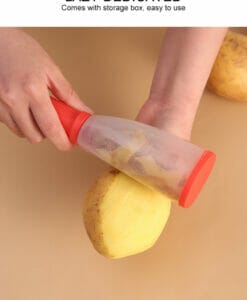 peeler with catcher tube peeling a potato