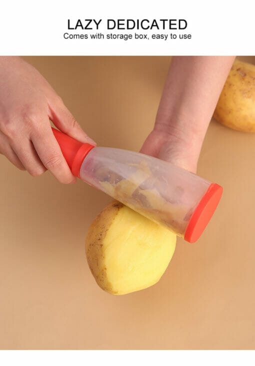 peeler with catcher tube peeling a potato