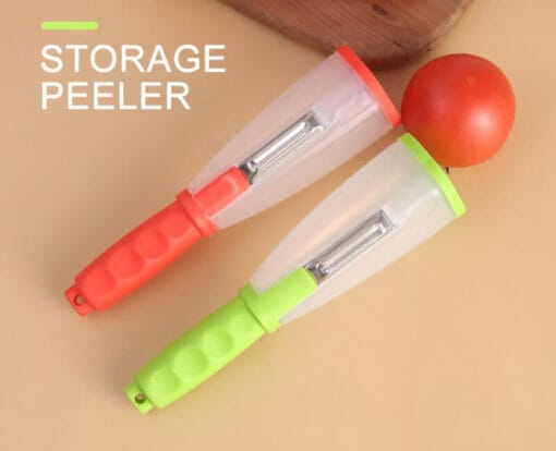 peeler with catcher tube red green and apple